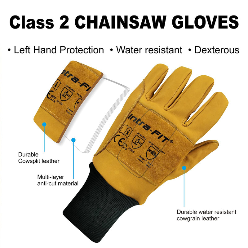 Chainsaw Gloves Saw Protection on Left Hand Back, EN ISO 11393-4, Cut-resistance Gloves Cow leather Palm X-Large 7831(left Hand,class 2)