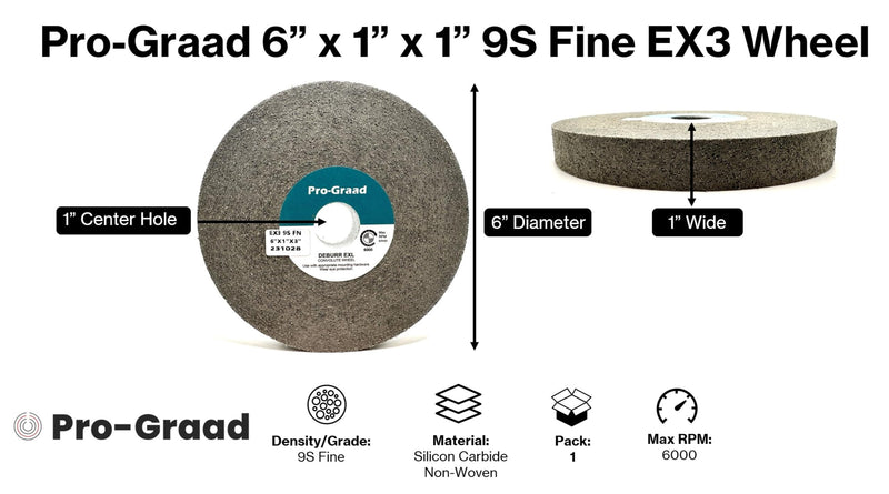 EX3 Deburring Wheel - 6” x 1” x 1” 9S Fine – Silicon Carbide – Deburr Metal, Finishing & Polishing Wheel - Highest Edge Retention & Durability - Aggressive Edge Deburring – 18825-1 Pack 6" x 1" x 1" 9S Fine