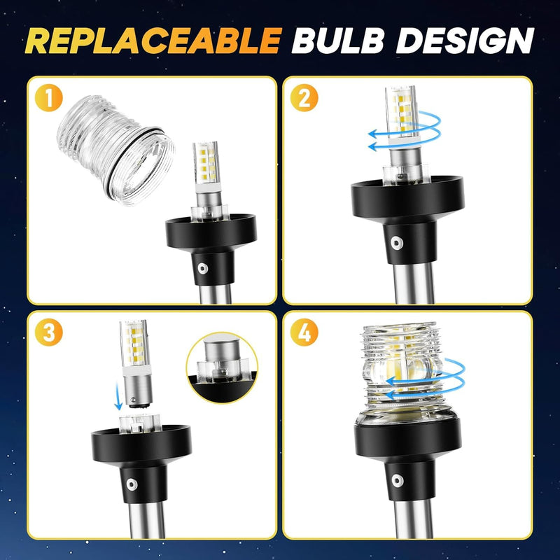 12IN Boat Anchor Light LED Stern Lights Waterproof IP67 White Fold Down Marine Navigation Lights for Jon Boat,Bass Boats and Fishing Boats (12-24V)