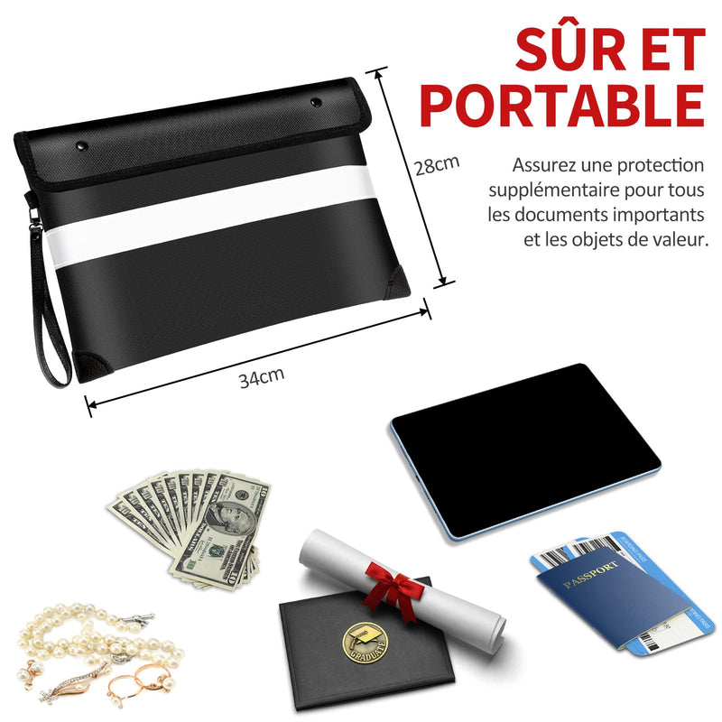 Fireproof Document Bag with Waterproof Zipper,6200°F Insulated Fire Water Proof Money Pouch,Fireproof Envelopes for Cash,Fire Proof Bag for Important Documents, Valuables(13.9"x10.6",Black) Black 13.9"x10.6"