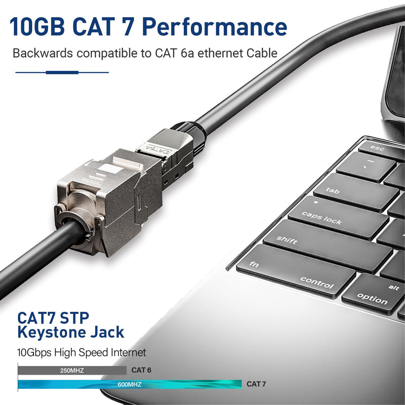 Cat 7 Cat 6A Shielded RJ45 Keystone Jack 12-Pack, 10G Ethernet Keystone Jack Toolless Zinc Alloy Module Jacks for 22 to 26 AWG Solid or Stranded S/FTP Ethernet Cable