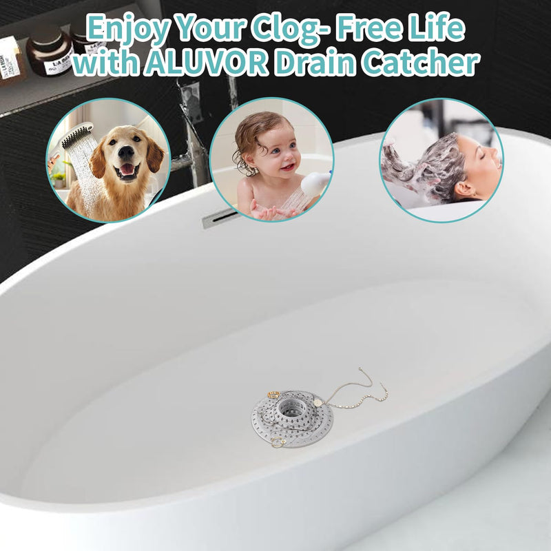 Bathtub Drain Hair Catcher,Silicone Tub Hair Catcher Drain Protector,All-in-one Shower Hair Drain Catcher Strainer for 1.48'' to 1.76'' Regular Drains, 3PCS A-grey