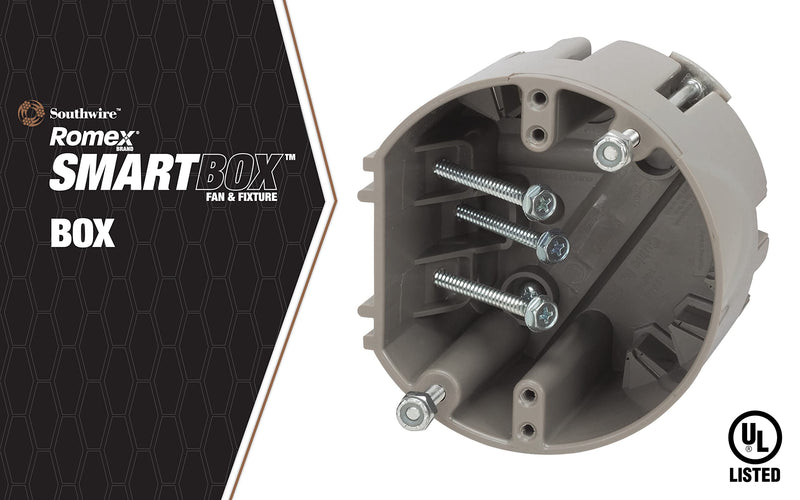Southwire MSBFAN Cubic Inch Smart 50lb Paddle 75lb Light Fan Fixture Box, 24 CU in, Supports 50 lb-75 lb, Gray Supports 50 lb - 75 lb Fan & Fixture