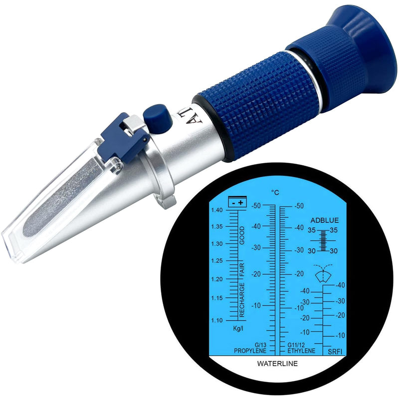 Antifreeze Refractometer 5-in-1 Antifreeze Tester for Checking Automobile Antifreeze Coolant and Freezing Point, Concentration of Ethylene Glycol or Propylene and Battery Acid