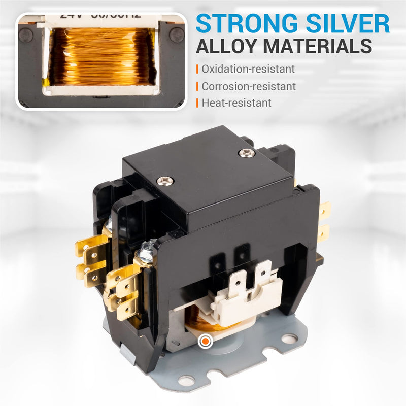 BlueStars Ultra Durable 2 Pole Contactor 30 Amp 24VAC Coil - Compatible with Relays, Air Conditioner, Heat Pump, Refrigeration Systems 2P 30A 24V