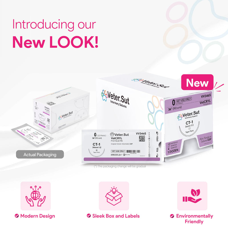 VeterSut VetCRYL Absorbable Polyglactin Surgical Suture USP Size 2-0, (CP-1) 1/2 36mm Reverse Cutting Needle, 36 Inches (90 cm), 12 Count, Veterinary Use - NewNest Australia