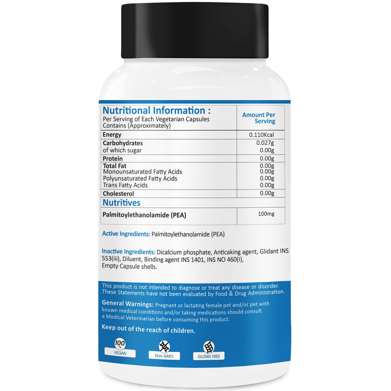 Palmitoylethanolamide Pea 100 Mg for Dogs, Cats & Horse | Supports Natural Inflammatory Balance | Cellular & Nervous System Balance | 100 Capsules