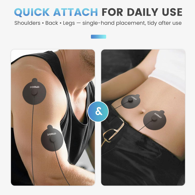 DOMAS TENS Electrode Pads (Compatible with PowerDot 2.0 Cable Connector), 12-Pad Set with Pad Holder, Reusable 2.1" Round & 2" x 4" Rectangular