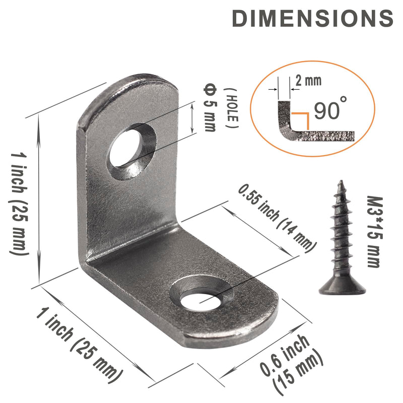 L Bracket 1" Corner Brace 90 Degree Right Angle Metal Support Fastener for Wood Shelves Furniture Desk Cabinet Chair Drawer, Pack of 16, Black Tone Gun Metal