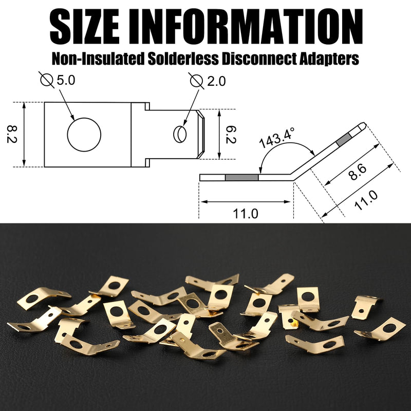 Hicarer 50 Pcs Solderless Quick Disconnect Adapters Non Insulated Wire Connectors,1/4" Male Tab, #10 Stud Brass Male Spade Adapters Brass Copper Wire Connectors Ring Crimp Electrical Supply