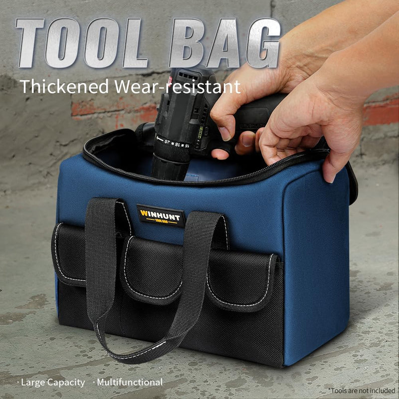 Small Tool Bag, Waterproof Tool Bag Organizer 1680D Tool Bags for Men Heavy Duty, with Multi-Pockets for Electricians, Blue 12 inch