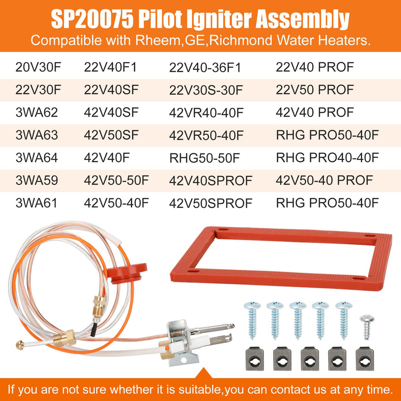 Upgraded SP20075 SP20305A Pilot and Igniter Assembly Compatible with Rheem Water Heater Pilot Assembly, PROTECH, GE, Richmond Water Heater Parts,Water Heater Pilot Assembly for Natural Gas