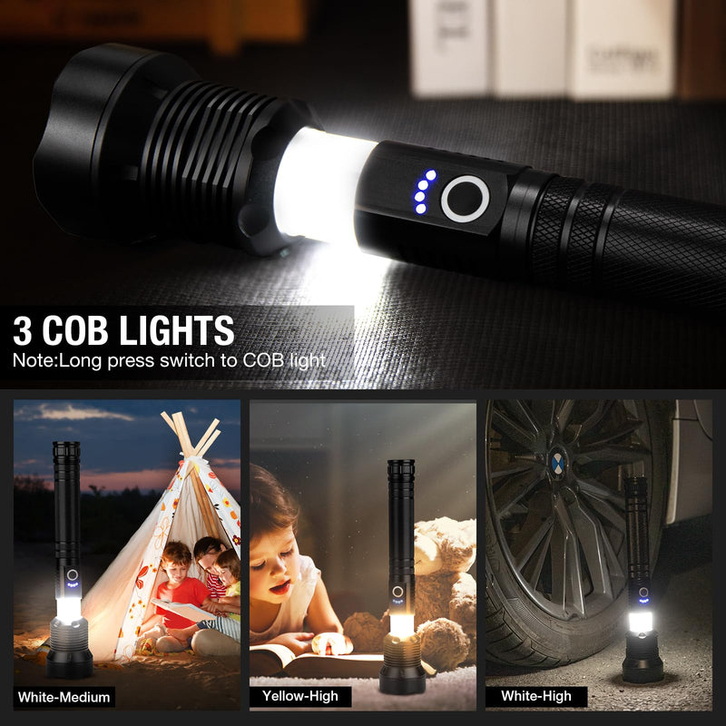Rechargeable LED Flashlight High Lumens, 99,000 Lumens Super Bright Flashlights with 8 Modes & Waterproof, Powerful Handheld Flash Light for Home Camping Hiking