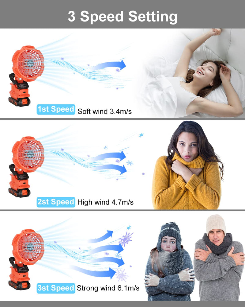 Portable Clip on Fan for BLACK+DECKER 20v Lithium Battery,Battery Powered Stroller Fan with 3 Energy Efficient Speed Settings for Bedroom,Outdoor,Camping and Job Site(Tool Only)