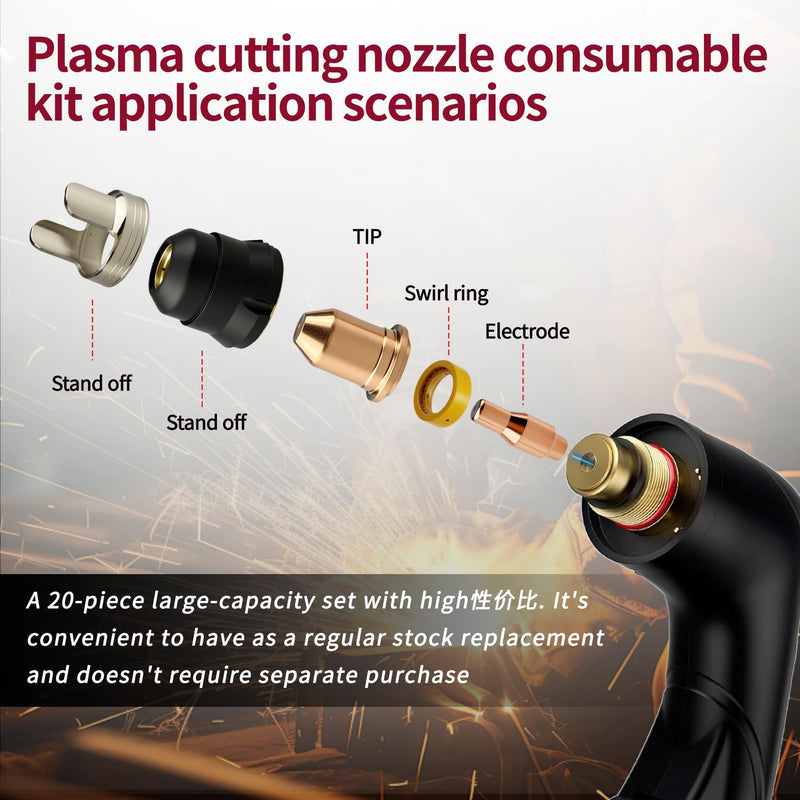 Plasma Cutter Consumables 10Pcs 56576 Electrode 10Pcs 56811 Nozzle Tip 45A Kit for Harbor Freight Titanium 45 Cutter IPT-45 Plasma Cutting Torch Nozzles Electrodes Cups Kits (20PK Tips Kits) 10pcs 56576+10pcs 56811