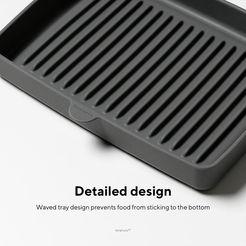 Teranuvo Silicone Oven Tray compatible with BALMUDA The Toaster Oven - safe to use, non toxic, durable, dishwasher safe, heat resistant, silicone liners for air flow and drain oil, non stick (Grey) Gray