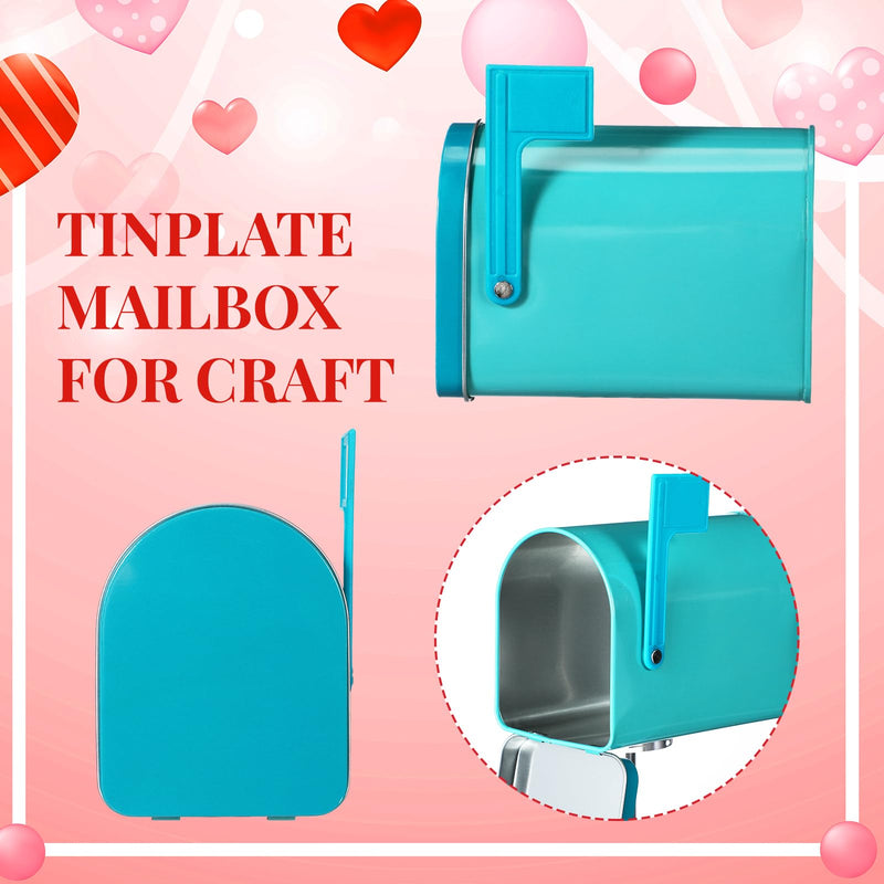 Tandefio 2 Pcs 5'' x 3'' Tinplate Mailbox Toy Mini Tin Valentines Small Decorative Mailbox DIY Craft for Boys and Girls Greeting Card Exchange Gift Prize Supply(Cyan) Cyan