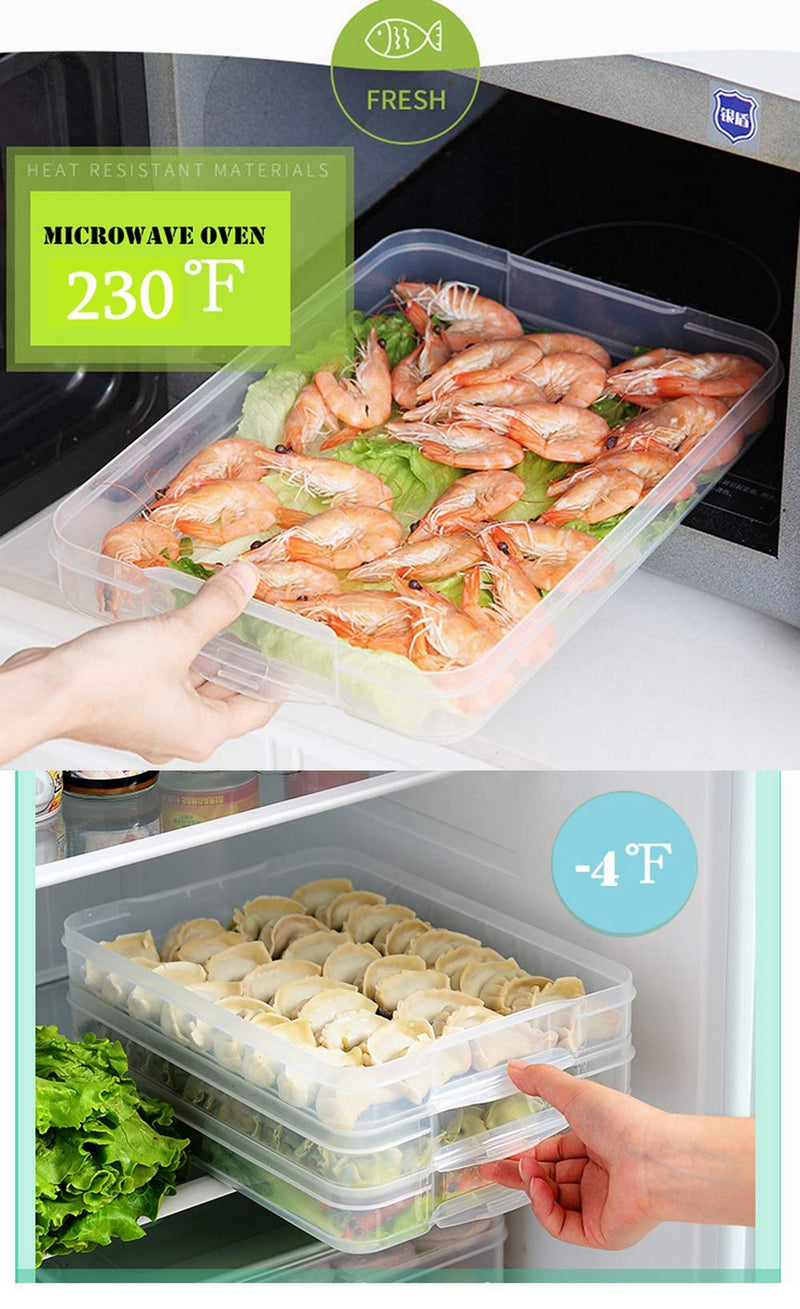 Refrigerator Organizer Bin, Plastic Food Storage Containers with Lid, 3-Layer, BPA free, Stackable Food Organizer Keeper for Snack, Vegetables, Meat, Fish, Bacon(red) red