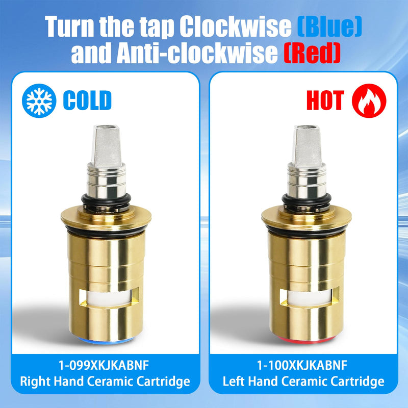 Upgraded 1-099XKJKABNF & 1-100XKJKABNF Ceramic 1/4-Turn Cold & Hot Cartridge Kit, Compatible with Chicago Parts, Short Stem for Exposed-Caps, Easy to Install