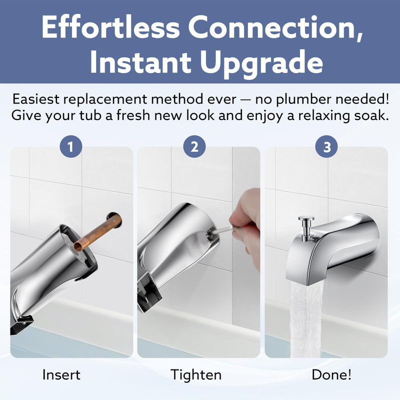 Tub Spout with Diverter – Slip-Fit Bathtub Faucet Spout Replacement, 1/2” Copper Pipe Connection, Easy to Install, Universal for Bathroom Shower (Chrome) Chrome