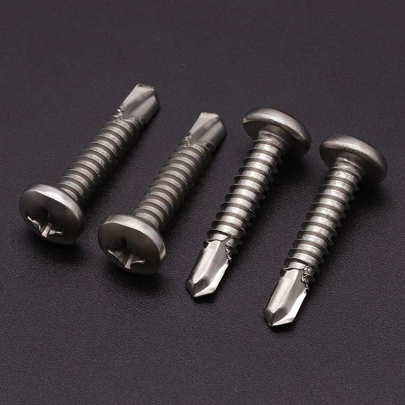 #8 x 1/2" (100 pcs) Pan Head Self Drilling Screws, Phillips Drive Self Tapping Screws, Sheet Metal Screws, 410 Stainless Steel, Full Thread with Drilling Point, No Pre-drilled Needs #8 x 1/2" 100