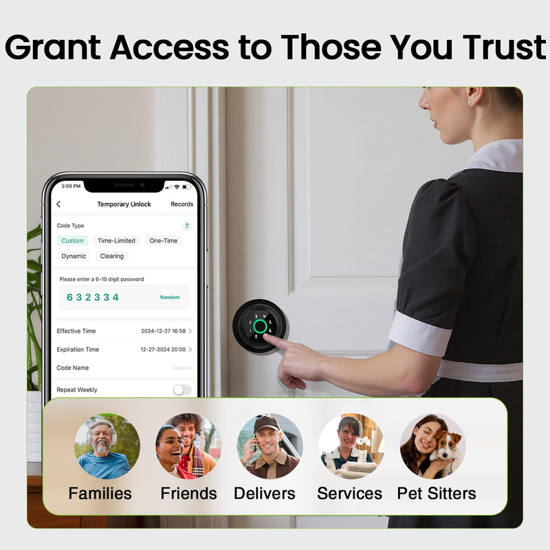 GHome Smart Fingerprint Door Lock, 4 in 1 Smart Fingerprint Door Knob with Keypad, App Control, Auto Lock, Biometric Door Knob with Lock for Bedroom, Apartment, Garage, Home & Office 4 IN 1 - Black