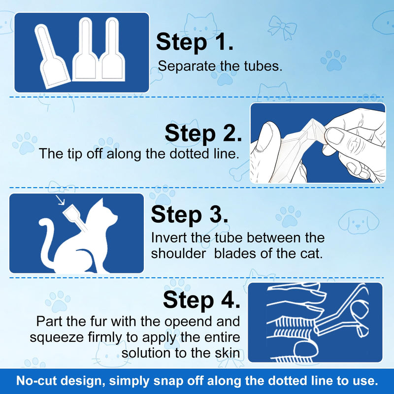 Cat Flea and Tick Drops - 6 Month Supply | Fast-Acting & Long-Lasting & Waterproof | Easy Snap-Off Tubes | Include 6 Nitrile Gloves & Tracker Calendar | for Cats Kittens 1.5 lbs+ & 8 Weeks+