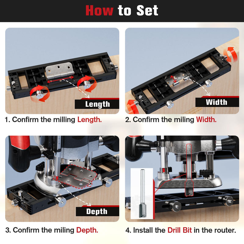 Door Hinge Template Kit, Portable Mortiser for Square & Radius Hinges - Full Flexibility for Hinge Size & Shape, Durable Aluminum & Plastic Build, Black