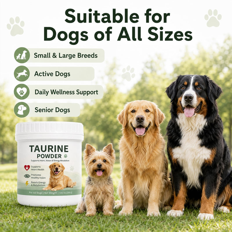 Taurine Powder for Dogs, Pure Taurine Supplement for Heart Health, Vision Support & Energy Metabolism, Promotes Immune System and Skin & Coat Health, Easy to Mix Daily Dog Supplement, 200g / 7.05 oz