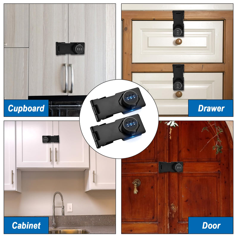 2Pcs Combination Cabinet Locks for Baby Proofing - Keyless Closet Door Lock with Screws, 3-Digit Password Code Latches Hardware, Bolt Latch for Barn Door, Bathroom