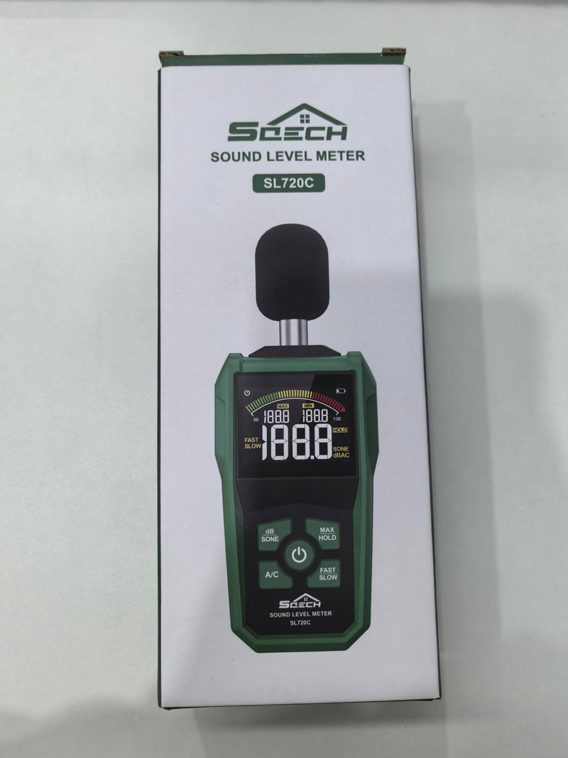 Decibel Meter,SQECH Digital Sound Level Meter with Color Backlit Screen,Portable SPL Meter with A/C Weighted,dB/SONE Unit,FAST/SLOW Response,MAX/MIN,Data Hold,Range 30-130dB,for Home/Office/Factories