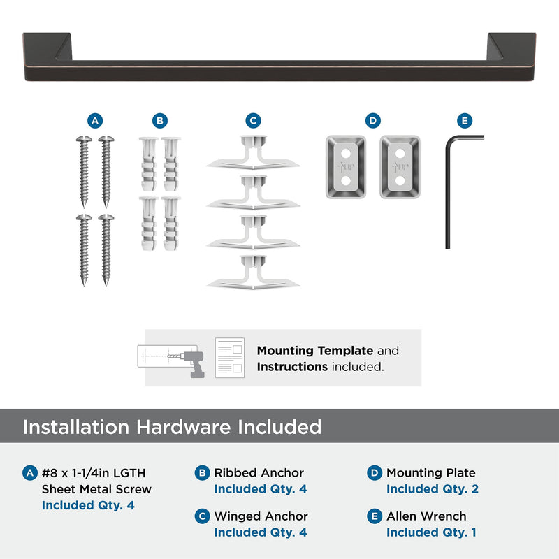 Amerock BH36003ORB | Oil Rubbed Bronze Towel Bar | 18 inch (457 mm) Center-to-Center Towel Rack | Blackrock | Bathroom Towel Holder | Bathroom Hardware | Bath Accessories