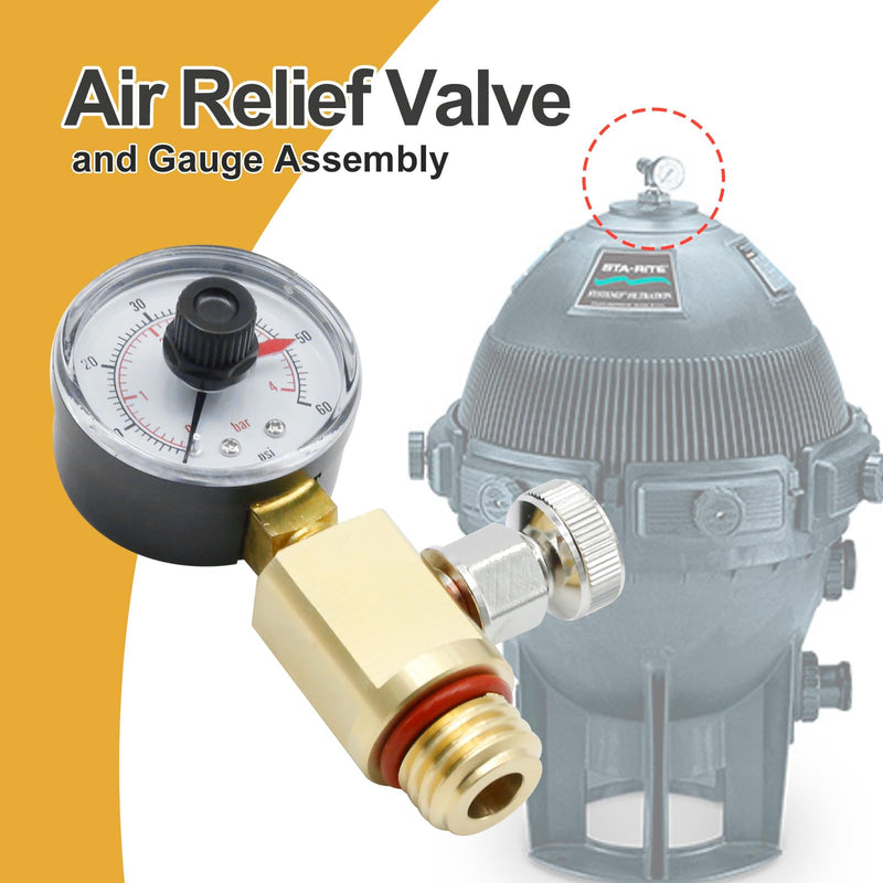 EATAKWARD 24850-0105 Air Relief Valve and Gauge Assembly, Replacement for Sta-Rite System 3 Modular Media SM Series Pool and Spa Cartridge Filter