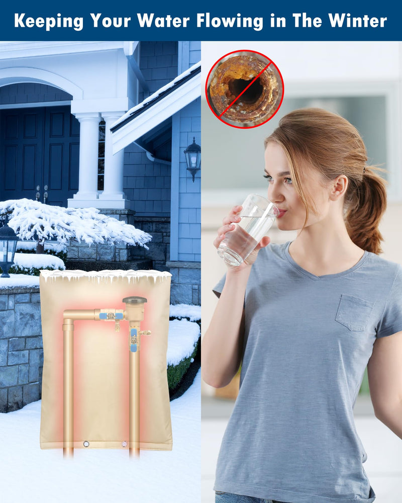 Backflow Preventer Insulation Cover, (5°F) Actgan 16"X20" 5 Layers Outdoor Pressure Vacuum Breaker Cover, Water Well Pump Cover, Sprinkler Valve Cover, Faucet Cover for Winter Freeze Protection Beige 16"W × 20"H