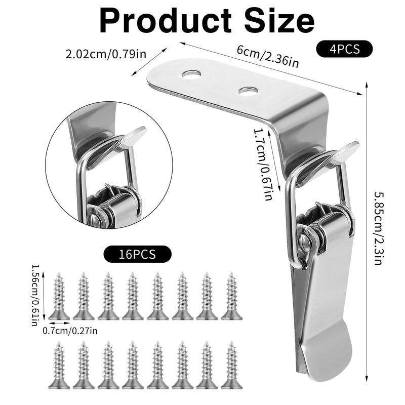 4 Pack 90 Degree Tool Box Hood Locks Latches, Stainless Steel Spring Loaded Toggle Latch Tool Box Hasps Catch Clamp Clip Lock with 16 Screws for Cabinet Door Barn