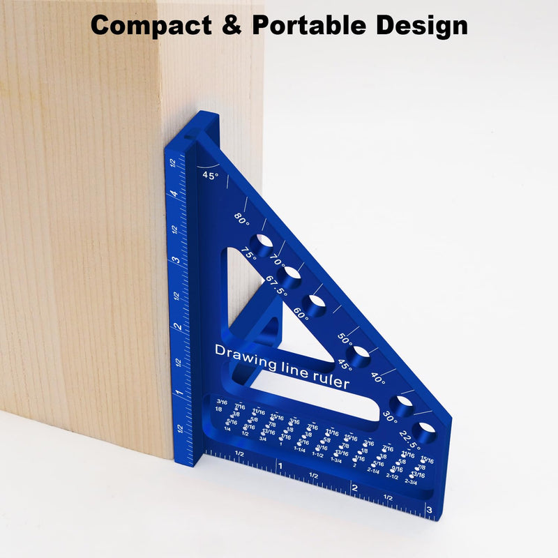 3D Multi-Angle Aluminum Alloy Woodworking Square Ruler, 22.5-90 Degree Protractor, High Precision Miter Triangle Ruler for Engineers, Carpenters, and Craftsmen Blue