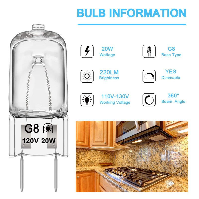 Microwave Light Bulb for GE Samsung Kenmore Maytag Elite Over The Stove Range Microwave Oven, Night Light/Stove Light Bulb G8 120V 20W Under Microwave Light, Replaces WB25X10019 WB36X10213, 2 Pack