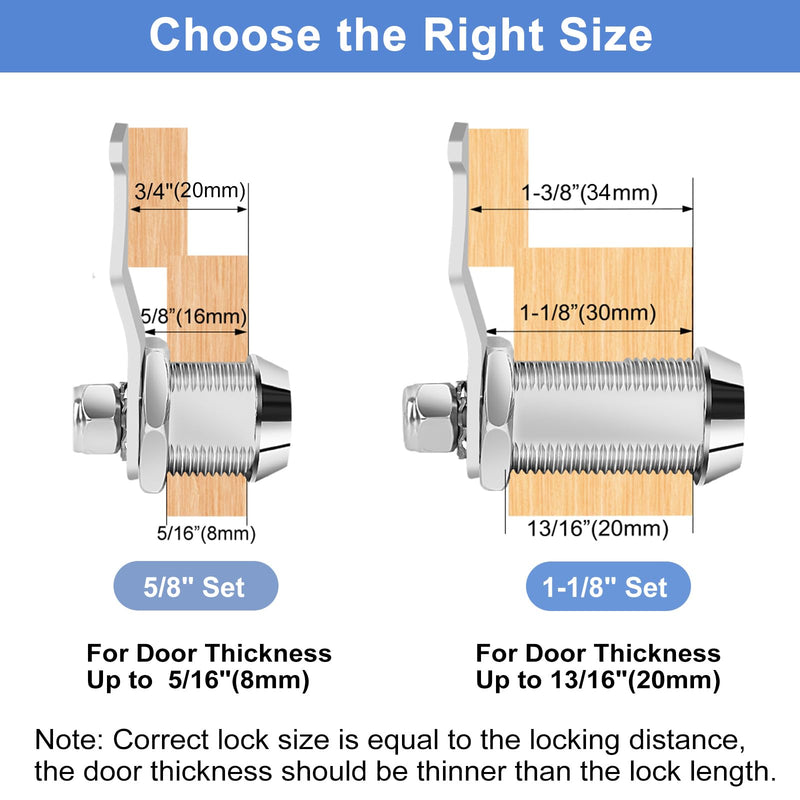 Toolbox Lock with Keys, 5/8” Cabinet Cam Lock Keyed Alike, Hook Cam,Tool Box Lock for RV Storage Compartment Door Tool Cart Mailbox Lock with Manual, Zinc Alloy (5/8 Inch 1 Pack) 5/8 Inch 1 Pack