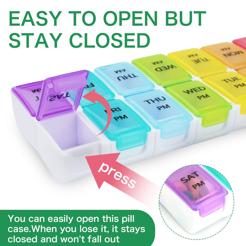 DailyRest Pill Organizer 2 Times a Day, Pill Box 7 Day, AM PM Pill Case, Detachable Weekly Pill Container, Rainbow See-Through Lids, Travel Portable Medicine Container for Pill/Vitamins/Supplements Color