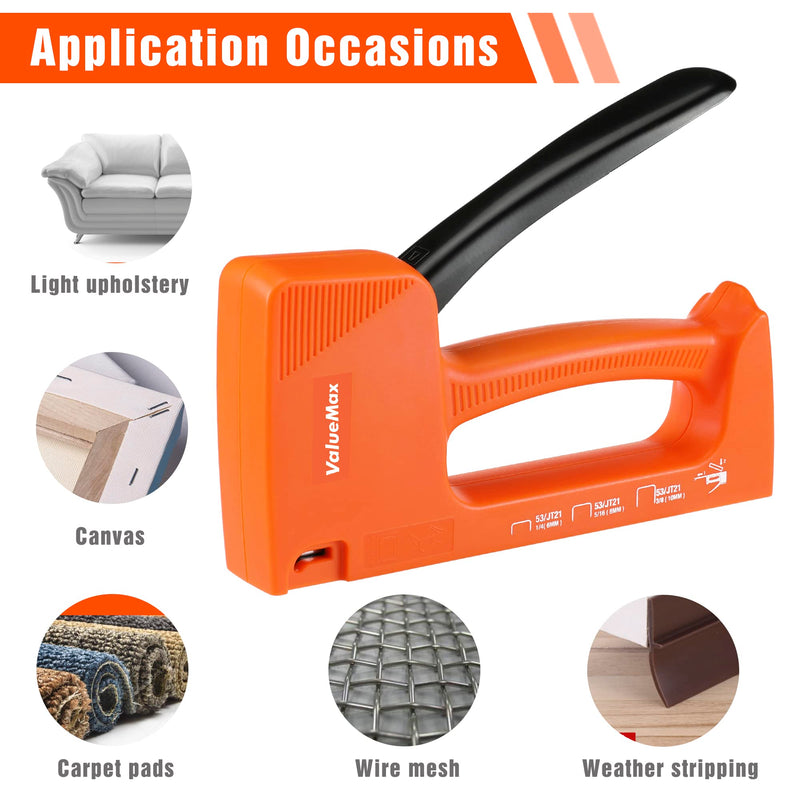 VALUEMAX Light-Duty Staple Gun Kit, includes 1600PCs 5/16'' Staples, Manual JT21 Staples, for Upholstery, Material Repair, Decoration, Furniture, DIY Use