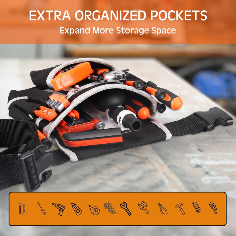 Tool Belt, Magnetic Tool Pouch with 26 Pocket Tool Belts for Men Heavy Duty Tool Pouch Bag, Detachable Tool Bags for Carpenter, Electrician, Woodworker, Construction