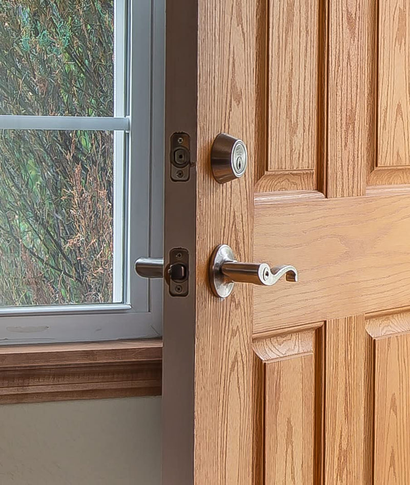 Design House 740423 Single Cylinder 6-Way Universal Deadbolt with Latch Satin Nickel Single Cylinder Universal