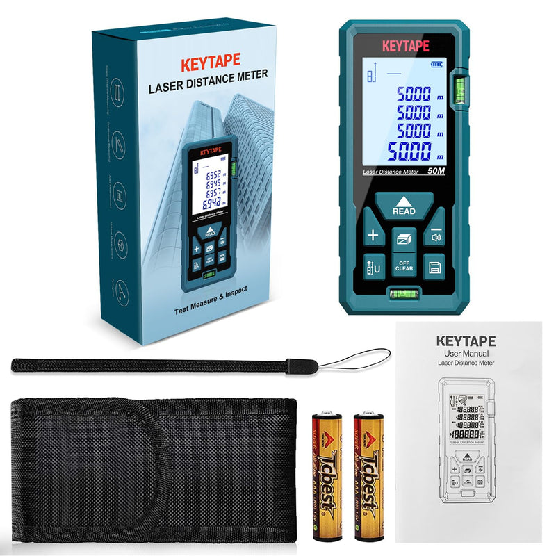 Distance Measuring Laser 165ft KEYTAPE Multifunction Measure Laser Ruler, Upgraded M/in/FT/FT+in Unit Switching Backlit LCD and Pythagorean Mode, DT50 Portable Handle Laser Distance Measurement Tool 50M/165FT