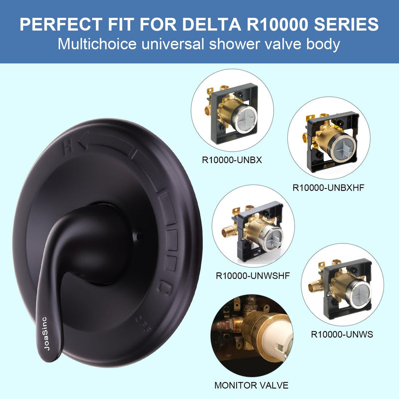T13020-BL Matte Black Shower Handle Replacement for Delta Classic 13 Series Single-Function Shower Valve Trim Kit,Faucet Parts Fit Delta Shower Valve R10000 Series (Only Handle,Cartridge Not Included) Shower Handle(Cartridge NOT Included)