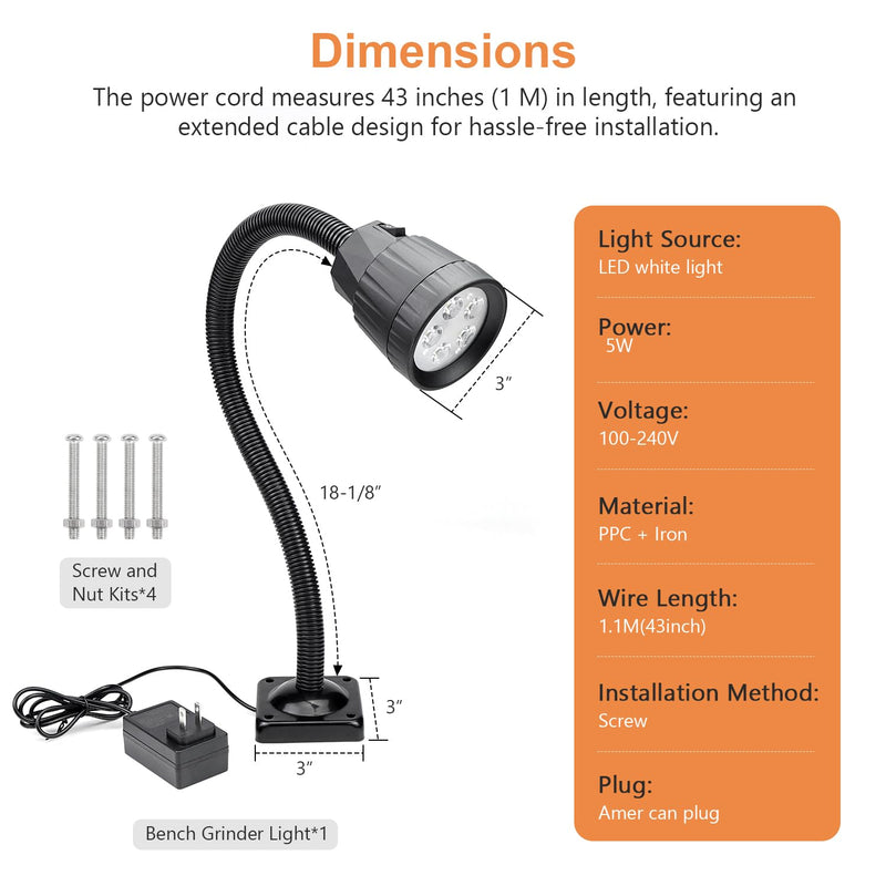 SCOTTCHEN Bench Grinder Lamp 5W LED Light,Work light for bench grinders,bench Grinder lighting fixture-1 Pack