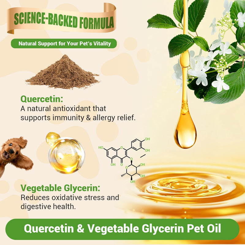 Quercetin for Dogs, Dog Quercetin Liquid Drops, Dog Quercetin Herbal Supplement Support Allergy Relief,Immune Health, Respiratory Health, Skin Health, Gluten Free, Non GMO (60 ml/2 Oz) 1 Pack