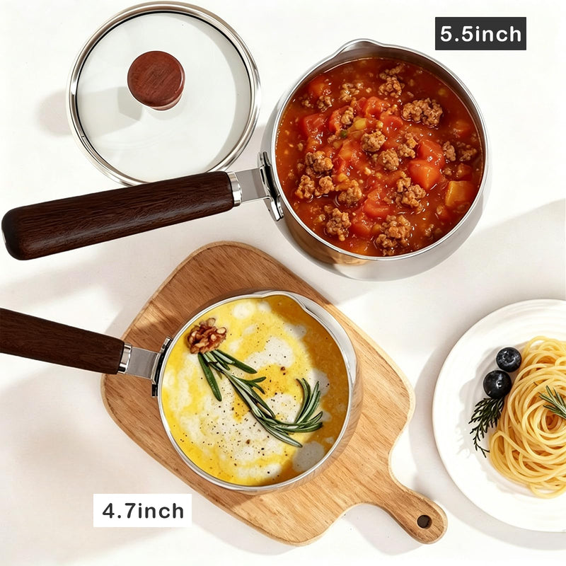 40oz Stainless Steel Milk Butter Warmer Pot with Glass Lid, Saucepan with Pour Spout, Milk Pot with Silicone scraper for Melting Butter, Warming Sauces, Heating Milk 1.2 Quarts-with Lid