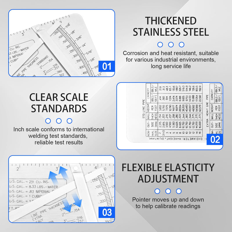 Pipe Pit GAGE Stainless Steel Measuring Gauge Pipeline Mine Welding Inspection Ruler Weld Inspection Ruler