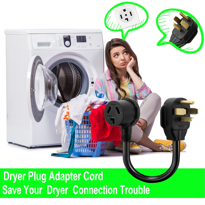 1.5FT 3 Prong to 4 Prong Dryer Adapter, 4 Prong to 3 Prong Dryer Adapter, NEMA 14-30P Male to 10-30R Female, Dryer Cord Adapter 4 to 3 Prong, STW 10AWG, 30A, 250V 10-30P to 14-30R
