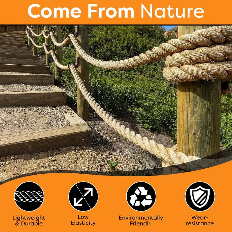 Twisted Sisal Rope – 50' X 1/4" Sisal Twine – Multipurpose Rope for Cat Scratcher, DIY Projects, Gardening, Arts & Crafts – Industrial Strength Natural Sisal String Rope (1/4 Inch X 50 Feet) 1/4 Inch X 50 Feet